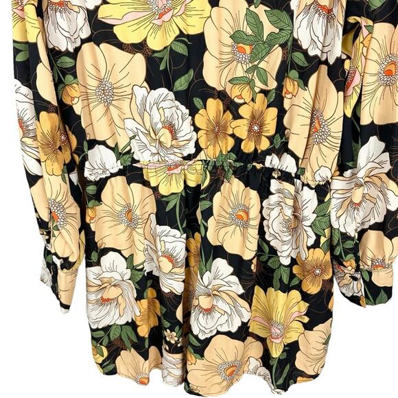 Forever21 Black Yellow Multi Long Sleeve Floral Short Romper Size 1X - Picture 7 of 12